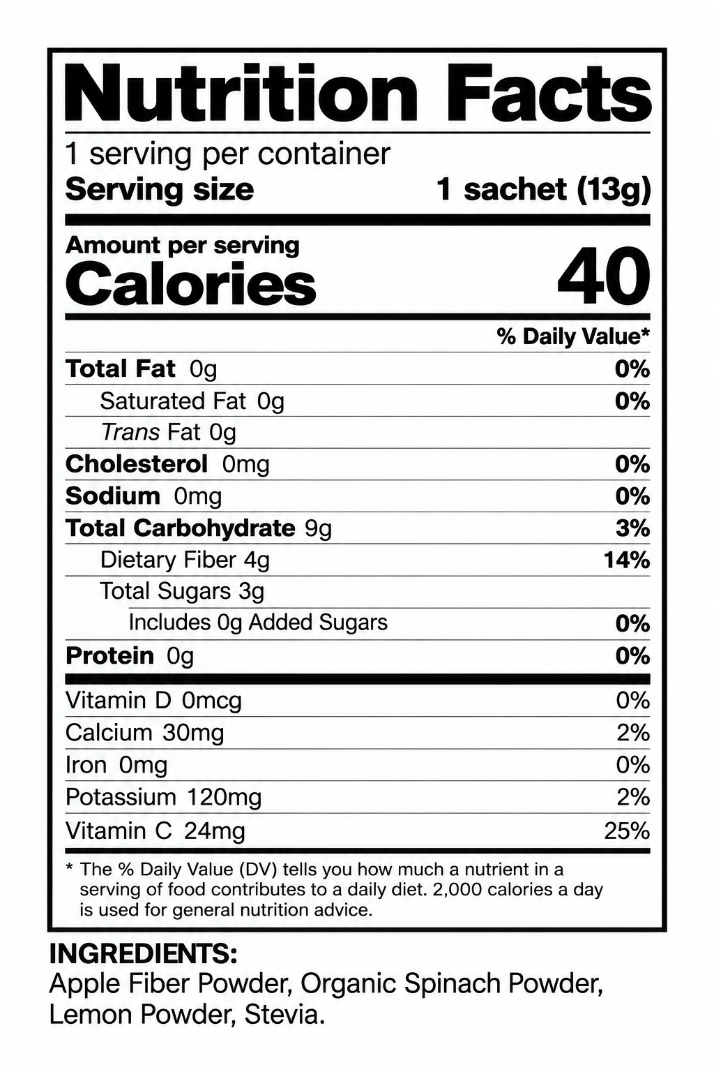 Individual sachets 
Green Juice – Lemonade Flavor